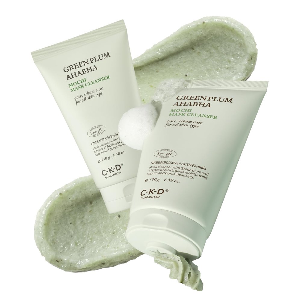 CKD Green Plum AHABHA Clay Mask Cleanser - All in One, Korean Face Wash + Makeup Remover + Gentle Scrub with Controls Sebum, Tightens Pores, Removes Blackheads. All Skin Types. 4.58 oz