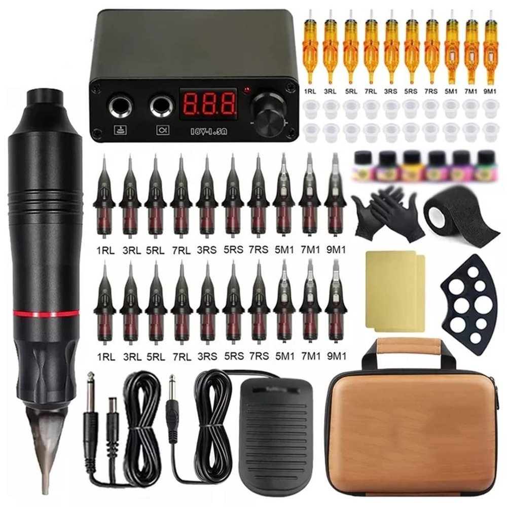 Tattoo Machines Tattoo Machine Kit Rotary Tattoo Machine Gun with Cartridge Needle Paint Tattoo Ink Permanent Makeup Machine(D)