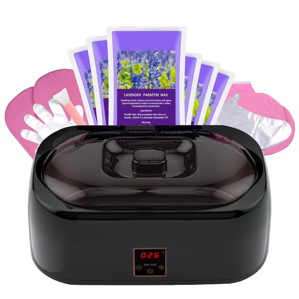 Paraffin Wax warmer for Hand and Feet, Includes 4000ml Wax warmer Machine and 6 packs of Lavender scented Paraffin Wax, Enjoy take care of your hands and feet (black)