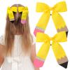 2PCS Back to School Hair Bows for Girls Pencil Cheer Hair Bow with Ponytail Holder Elastic Band Handmade for Kindergarten Girls Students Toddler Teacher Hair Accessories OutfitsPencil Yellow view 1