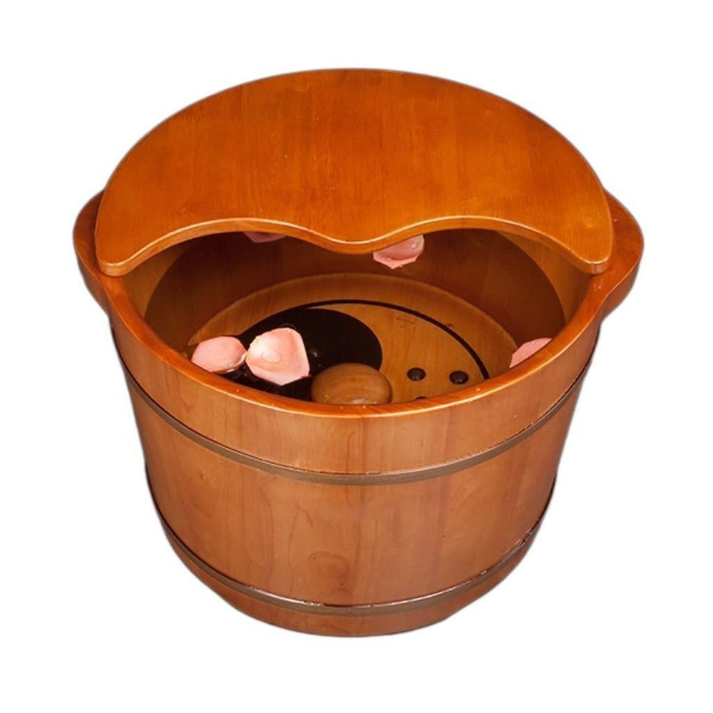 En Foot Spa Barrel, Rubber Foot Bath Tub with Lid, Massage Pedicure Basin, Household Use