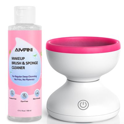 Alyfini Makeup Brush Cleaner Machine + Cleanser Solution Combo, Powerful for Tough Residue on Make Up Brushes/Sponges/Puffs