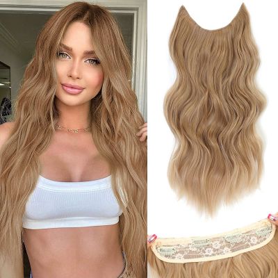 BUPPLER Halo Hair Extensions 20 Inch Invisible Wire Hair Extensions Adjustable Long Wavy Hairpiece Synthetic Upgrade 4 Secure Clips in Hairpieces 20 Inch,Honey Blonde