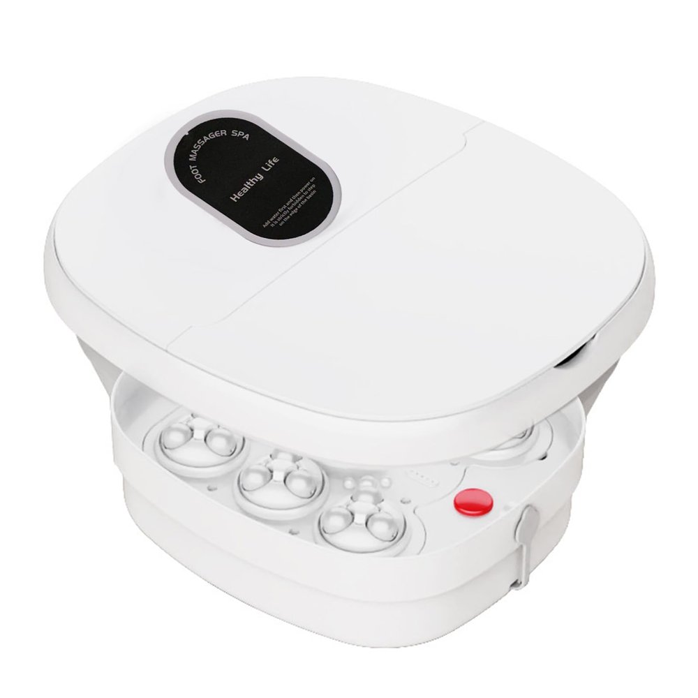 Altsuceser Collapsible Foot Spa with Thermostatic Heating Bubbles Red Light Therapy, Foot Bath Massager with 4 Acupressure 8 Rollers Massage Timer Control,Luxury Foldable Foot Bath for Relaxation Str