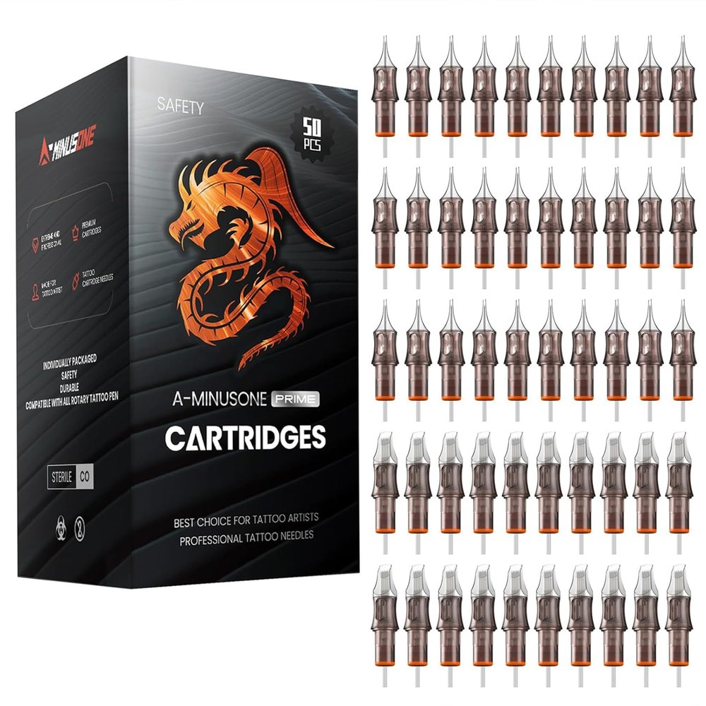 50 Assorted Tattoo Cartridge Needles Mixed Size 5 Pcs each of #10 1005RL, #12 Round Liner Shader Curved Magnum 7RL 5RS 9RS 7RM 9RM 15M1 21M1, 10 Pcs 1209RL Pro Disposable Membrane Tattoo Needles