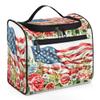 Adornori 4th of July USA Flag Travel Toiletry Bag for Men and Women, Large Hanging Makeup Bag Organizer Toiletries Bag for Travel, Flower American Flag Cosmetic Bag with Handle view 1
