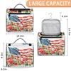 Adornori 4th of July USA Flag Travel Toiletry Bag for Men and Women, Large Hanging Makeup Bag Organizer Toiletries Bag for Travel, Flower American Flag Cosmetic Bag with Handle view 2