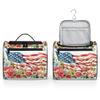 Adornori 4th of July USA Flag Travel Toiletry Bag for Men and Women, Large Hanging Makeup Bag Organizer Toiletries Bag for Travel, Flower American Flag Cosmetic Bag with Handle view 4