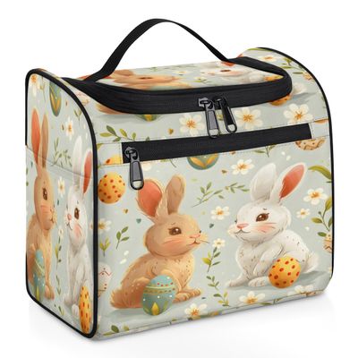 Adornori Easter Bunny Travel Toiletry Bag for Men and Women, Large Hanging Makeup Bag Organizer Toiletries Bag for Travel, Rabbit Eggs Cosmetic Bag with Handle