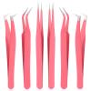 6 Pack Lash Extension Tweezers, Lash Tweezers For Eyelash Extensions, Straight and Curved Eyelash Tweezer, Fiber Tip Lash Tweezer for Professional Eyelash Extension Artists, Girls, Women view 1