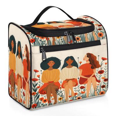 Adornori Sisters Theme Travel Toiletry Bag for Men and Women, Large Hanging Makeup Bag Organizer Toiletries Bag for Travel, Floral Cosmetic Bag with Handle