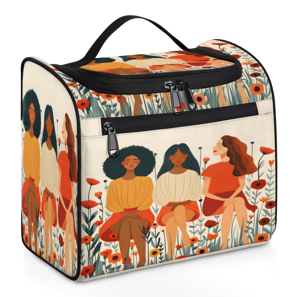 Adornori Sisters Theme Travel Toiletry Bag for Men and Women, Large Hanging Makeup Bag Organizer Toiletries Bag for Travel, Floral Cosmetic Bag with Handle