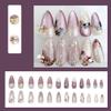 24pcs Purple Flower Press On Nails Medium Almond Fake Nails with 3D Pearl White Glitter Design Gold Bow Rhinestone False Nails Full Cover Acrylic Artificial Nails for Women DIY Spring Manicure view 2
