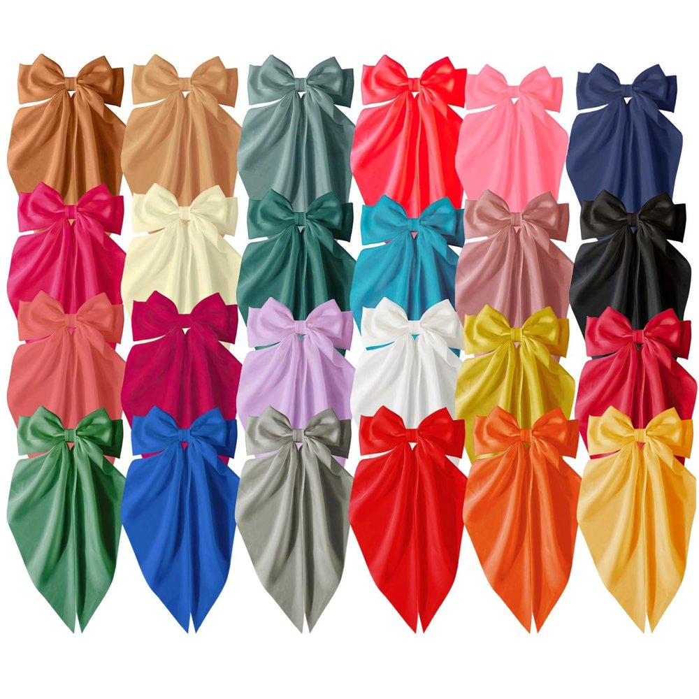 24 Pcs Oversized Satin Hair Bows For Women, Large Bows With Non-Slip Clips, 12 Pcs-A And 12 Pcs-B, Versatile For Many Occasions