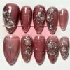 BQZQPAMZ 24pcs Red Almond Fake Nails Silver Line Design Press on Nails Medium Almond Summer Full Cover Acrylic Nails for Women DIY Nail Decoration Supplies Stick on Nails view 1