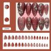 BQZQPAMZ 24pcs Red Almond Fake Nails Silver Line Design Press on Nails Medium Almond Summer Full Cover Acrylic Nails for Women DIY Nail Decoration Supplies Stick on Nails view 2