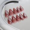 BQZQPAMZ 24pcs Red Almond Fake Nails Silver Line Design Press on Nails Medium Almond Summer Full Cover Acrylic Nails for Women DIY Nail Decoration Supplies Stick on Nails view 3