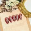 BQZQPAMZ 24pcs Red Almond Fake Nails Silver Line Design Press on Nails Medium Almond Summer Full Cover Acrylic Nails for Women DIY Nail Decoration Supplies Stick on Nails view 4