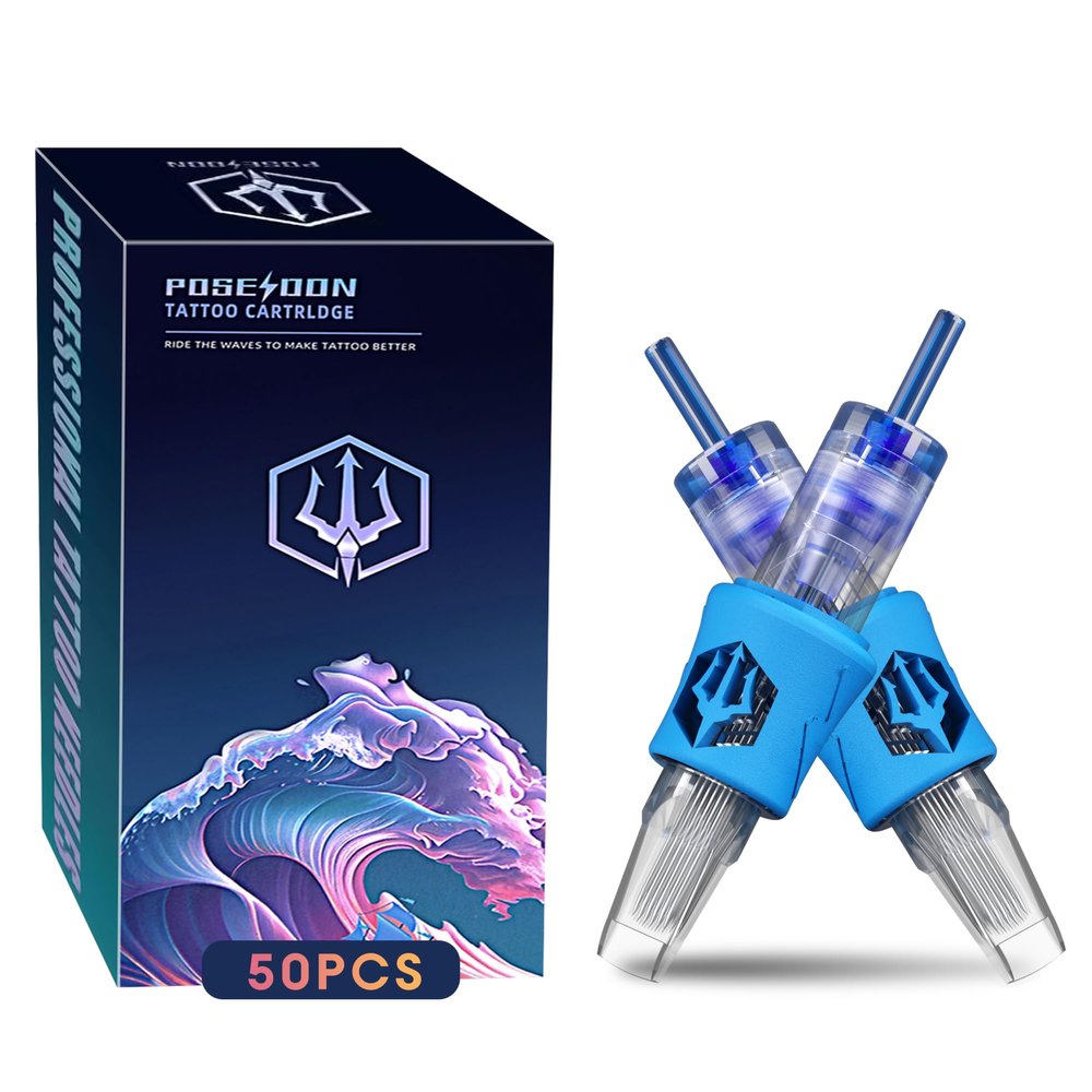 POSEIDON 1205M1 Tattoo Cartridge Needles 50Pcs, #12 Magnum - 35/5M1LT, Professional Grade Steel with High-Density Silicone Grip, Disposable Needles with Membrane, Universal Fit