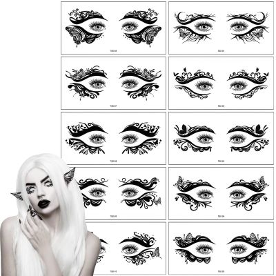 10 Pairs Eye shadow Face Eye Temporary Tattoo Sticker Black Lace Butterfly Hearts Eyeliner Fake Tattoos Stickers Makeup Decals for Women Girls Halloween Masquerade Carnival Party Supplies