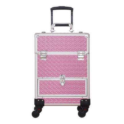 XDMINGY Mobile Hair Station for Tools Storage Professional Makeup Trolley Aluminum Cosmetic Train Case with Drawers 4 Wheel Hairdressing Suitcase(Pink)