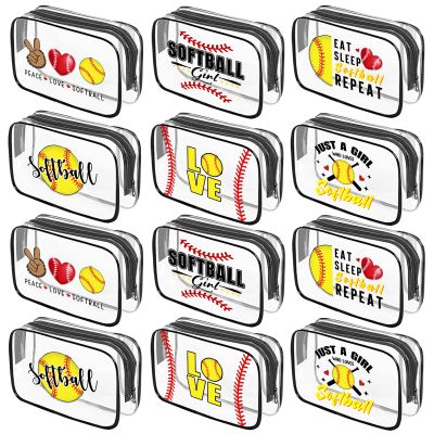 12 Pcs Softball Clear Cosmetic Bags For Women 7.1 x 4.7 x 2.4'', Baseball Lover Makeup Bags, Softball Cosmetic Bag, Birthday Christmas Graduation Gifts For Baseball Players, Travel Toiletry Pouch