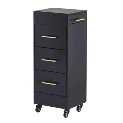 XDMINGY Mobile Hair Station for Tools Storage Salon Storage Cart Rolling Barber Trolley Barber Shop Tool Cabinet with 3 Drawers Hair Dryer Holder(Black)