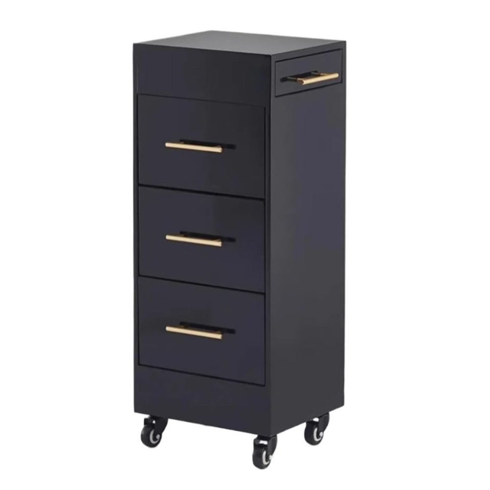 XDMINGY Mobile Hair Station for Tools Storage Salon Storage Cart Rolling Barber Trolley Barber Shop Tool Cabinet with 3 Drawers Hair Dryer Holder(Black)