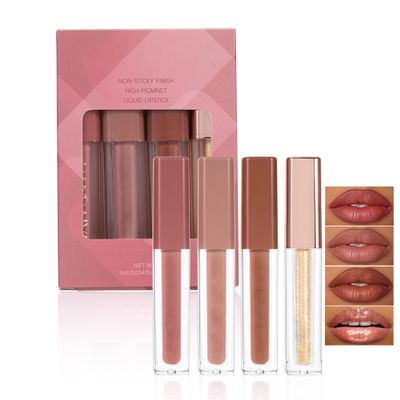 BEUKING Matte Lip Gloss Set, Non-sticky Liquid Lipstick 4Pcs Set, Waterproof Galze Lipstick, Matte Smooth Pearlescent Lip Gloss for Halloween Party Makeup (Set C, #07+#10+#11+#12)