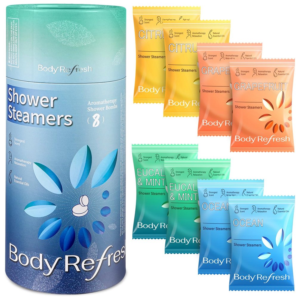 BodyRefresh Shower Steamers Aromatherapy 8 Pack, Birthday Gifts for Men, Valentines Day Gifts for Him Husband Boyfriend, Shower Bombs for Stress Relief Relaxation Self Care, Easter Basket Essentials