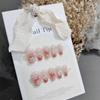 BQZQPAMZ Pink Glossy Press on Nails Medium Coffin With Pearl Design 3D Flower Square Fake Nails Summer Floral Press on Nails Full Cover Acrylic Nails for Women DIY Spring Nail Art Supplies view 3