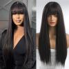 Twigoal Straight Wigs with Bangs Human Hair Wigs for Black Women Wigs Brazilian Virgin Hair Glueless Wig Natural Color40inch view 1