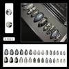 BQZQPAMZ 24pcs Black Almond Fake Nails Dark Press on Nails Medium Almond Silver Line Design Stick on Nails Full Cover Acrylic Nails for Women Summer Manicure Decoration view 2