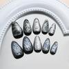 BQZQPAMZ 24pcs Black Almond Fake Nails Dark Press on Nails Medium Almond Silver Line Design Stick on Nails Full Cover Acrylic Nails for Women Summer Manicure Decoration view 3
