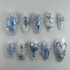 BQZQPAMZ 24pcs Blue Press on Nails Short Almond Shape With 3d Pearls Silver Bow False Nails Summer Reusable Acrylic Nails for Women DIY Spring Heart-Shaped Bow Line Nail Art Supplies view 1