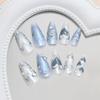 BQZQPAMZ 24pcs Blue Press on Nails Short Almond Shape With 3d Pearls Silver Bow False Nails Summer Reusable Acrylic Nails for Women DIY Spring Heart-Shaped Bow Line Nail Art Supplies view 3