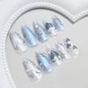 BQZQPAMZ 24pcs Blue Press on Nails Short Almond Shape With 3d Pearls Silver Bow False Nails Summer Reusable Acrylic Nails for Women DIY Spring Heart-Shaped Bow Line Nail Art Supplies view 4