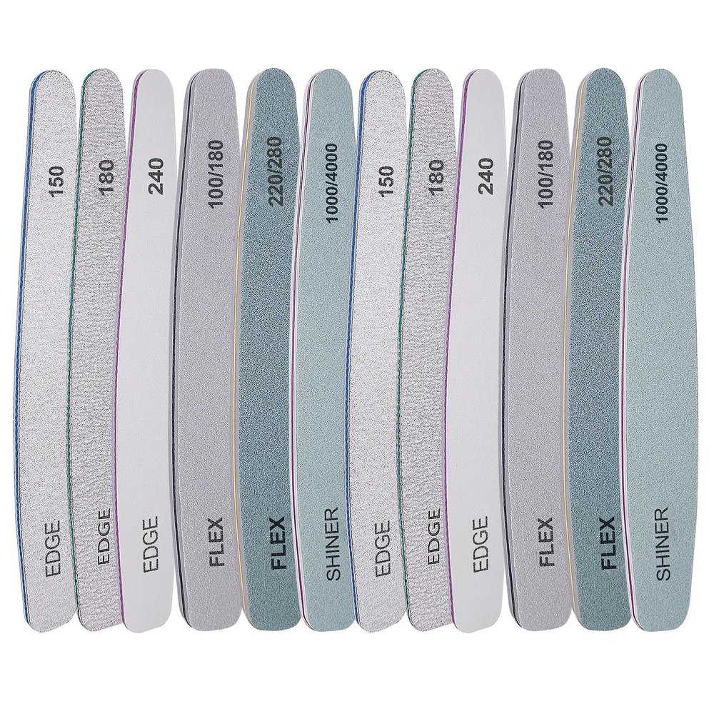 Nail File and Buffer Set (12 Pcs), Professional Nail File Kit for Acrylic and Natural Nails, Soft Nail Filer Gel Nail Files buffers Filing Emery Board 100/150/180/220/240/280/1000/4000 Grit