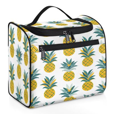 Adornori Tropical Pineapple Travel Toiletry Bag for Men and Women, Large Hanging Makeup Bag Organizer Toiletries Bag for Travel, Hawaiian Pineapple Cosmetic Bag with Handle