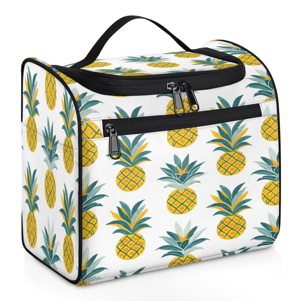 Adornori Tropical Pineapple Travel Toiletry Bag for Men and Women, Large Hanging Makeup Bag Organizer Toiletries Bag for Travel, Hawaiian Pineapple Cosmetic Bag with Handle