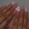 24pcs Pink French Tip Press On Nails With Rhinestones 3D Bow Medium Almond Fake Nails Star Design False Nails Full Coverage Acrylic Artificial Fingernails Women DIY Spring Summer Pink Manicure view 1