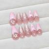 24pcs Pink French Tip Press On Nails With Rhinestones 3D Bow Medium Almond Fake Nails Star Design False Nails Full Coverage Acrylic Artificial Fingernails Women DIY Spring Summer Pink Manicure view 3