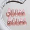 24pcs Pink French Tip Press On Nails With Rhinestones 3D Bow Medium Almond Fake Nails Star Design False Nails Full Coverage Acrylic Artificial Fingernails Women DIY Spring Summer Pink Manicure view 4