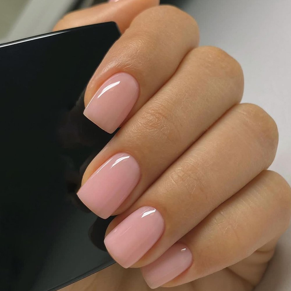 BQZQPAMZ Pink Square Press on Pure Color Short Square Fake Nails Summer Simple Glue on Nails Natural Full Cover Acrylic Nails for Women Nail Art Supplies