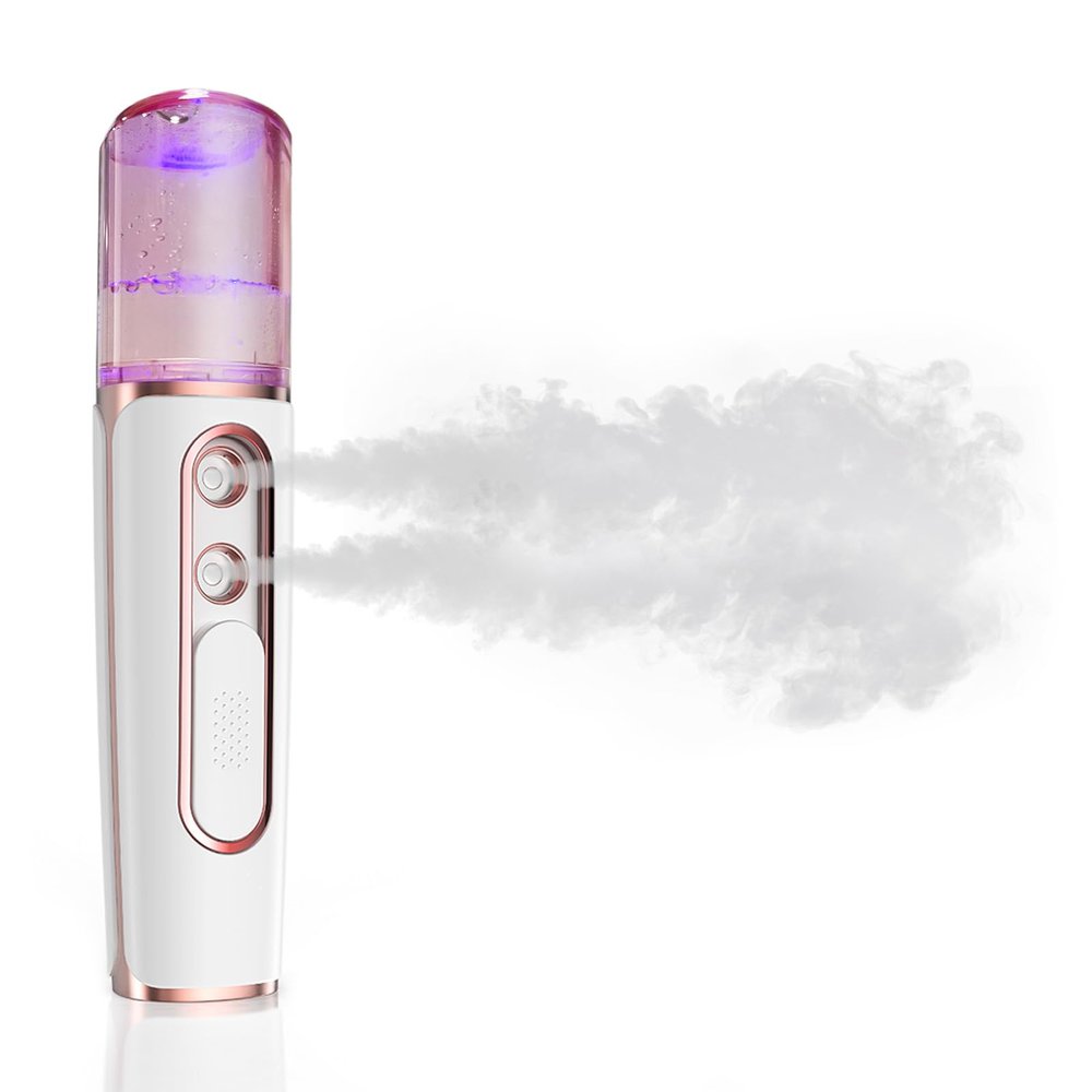 withthesun Nano Facial Mister, Cool Mist Face Steamer with 2 Spray Nozzle, USB Rechargeable, Visual Water Tank, Nano Mister for Eyelash Extensions, Skin Care, Daily Makeup, Deep Hydrating-Pink