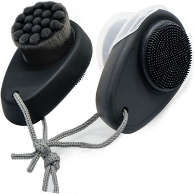2 Pack 2 in 1 Silicone Facial Cleansing BrushExfoliating Pore Deep CleansingDual Sided Face Wash Brush with Soft Bamboo Charcoal MicrofiberBlack&Black