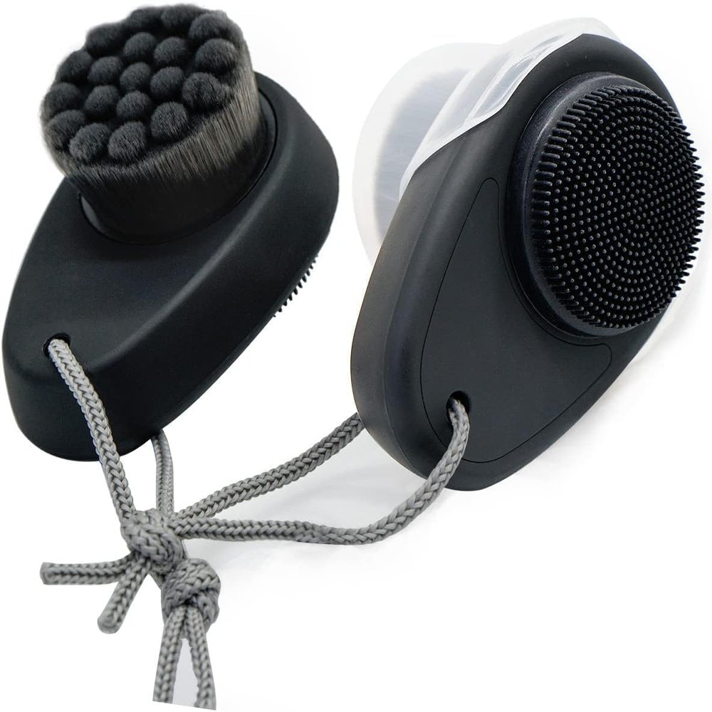 2 Pack 2 in 1 Silicone Facial Cleansing BrushExfoliating Pore Deep CleansingDual Sided Face Wash Brush with Soft Bamboo Charcoal MicrofiberBlack&Black 