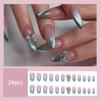 BQZQOAMZ 24pcs 3D Silver Bow Medium Fake Nails Blue French Tip Press On Nails Glitter False Nails Full Cover Acrylic Artificial Fingernails for Women Summer Manicure Supplies view 2