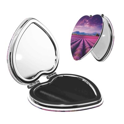 FHEDVBN Compact Mirror for Purse, 1X/2X Magnifying Mirror for Women Men Lavender Fields Makeup Mirror 2-Sided Handheld Folding Mirror Portable Travel Mirror Mini Vanity Mirror