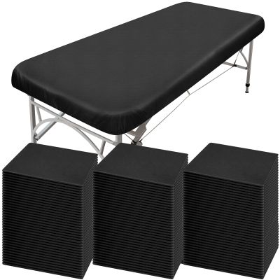 150 Pcs 82 x 35'' Disposable Massage Table Sheets Fitted with Elastic Disposable Massage Bed Covers for Spa Beauty Salon Tattoo Facial Lash Bed Breathable Waterproof Oilproof Non Woven Fabric(Black)